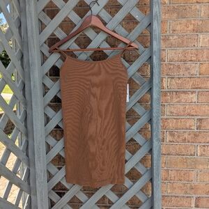 Fitted Ribbed Chocolate Brown Long Tank Top